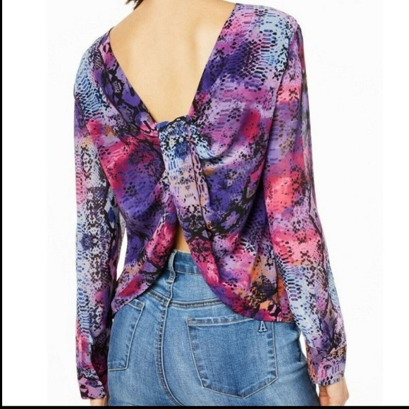 BAR III Purple Sunset Snake Twisted Back Long Sleeve Blouse Top XS - Picture 5 of 12